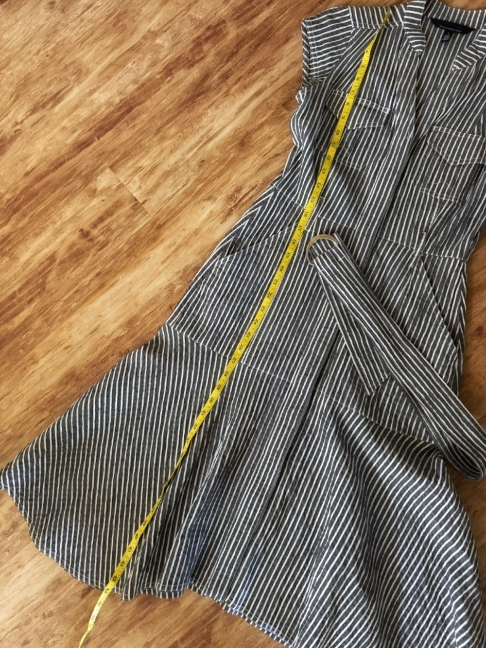 WHBM Midi Dress Striped Seersucker Railroad Stripe Cap Sleeve Belted Pockets - Picture 14 of 16